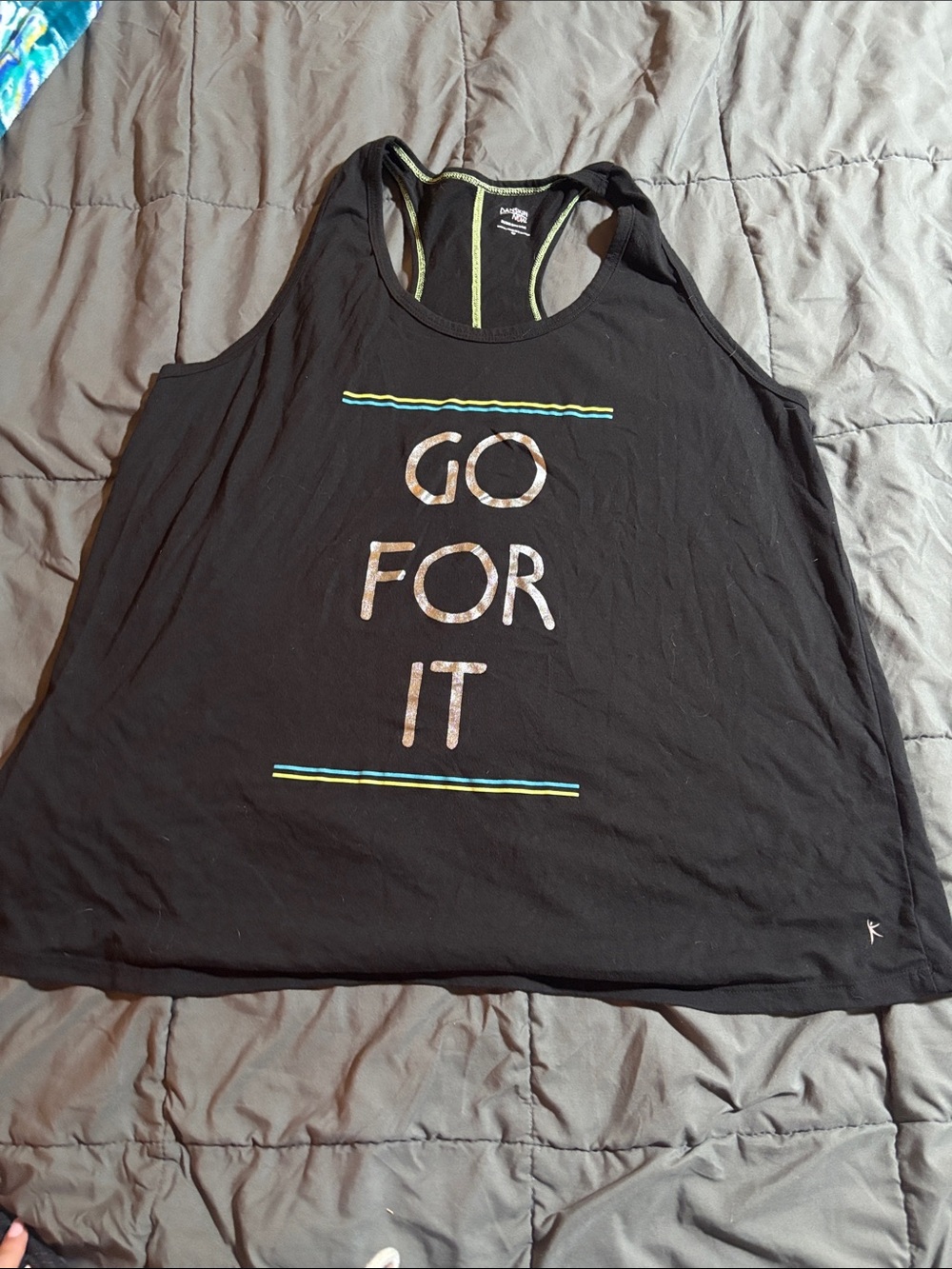 Champion Black Racerback Tank Top with 'Go For It' Graphic